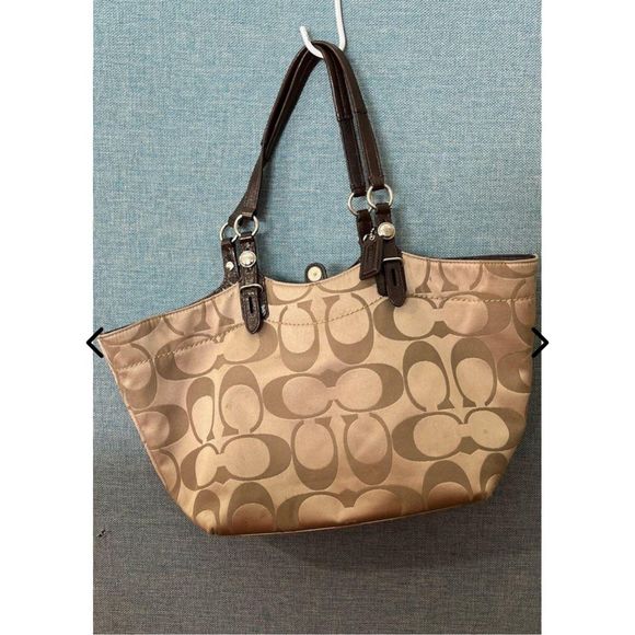 Coach Handbags - Coach Womens F16175 Gold Tone Monogram Inner Divider Double Handle Tote Bag